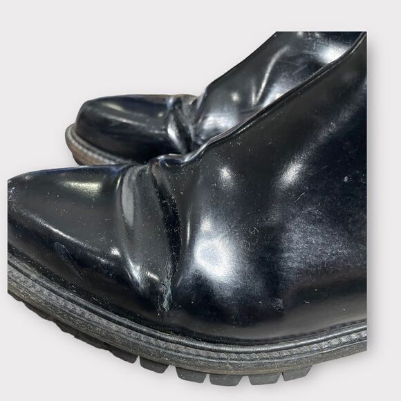 Creatures of Comfort Black Patent Leather Ankle Pull On Moto Boots - Picture 7 of 16